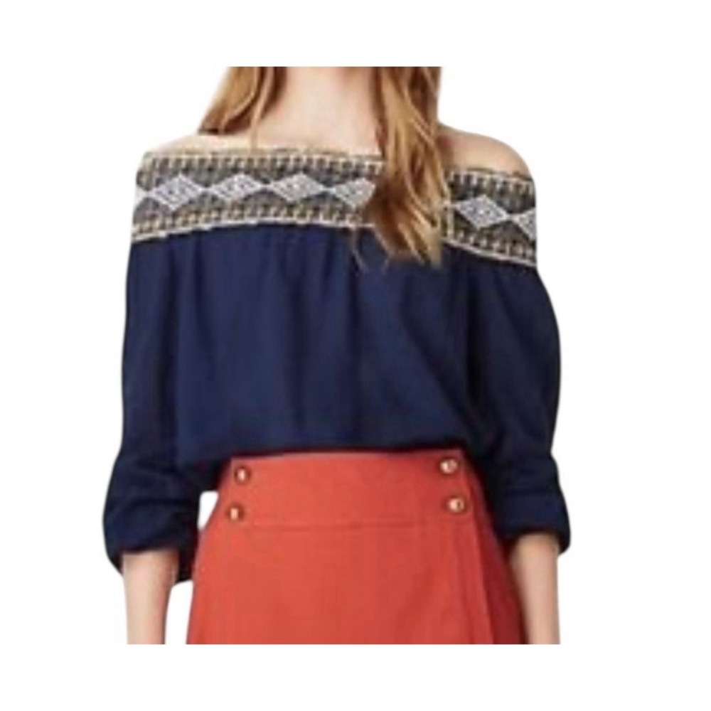 Tory Burch Eliza Top Women's Small Off-The Shoulder Cotton Blouse‎ Long Sleeve